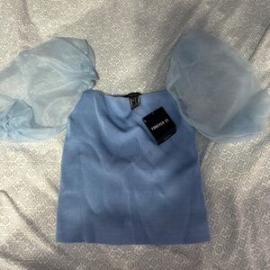 Forever 21 Light Blue Sheer Puff Sleeve Blouse